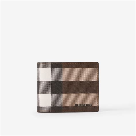 Check and Leather Bifold Wallet in Dark birch brown 